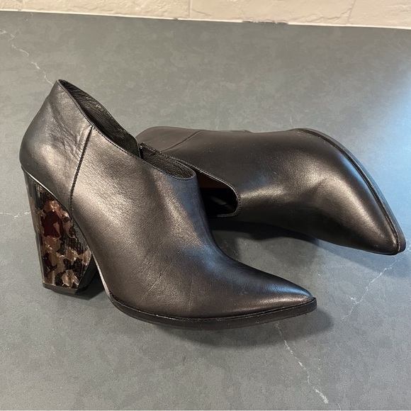 42 Gold sz 10 Koral black leather pointy toe heeled boots - Picture 5 of 16